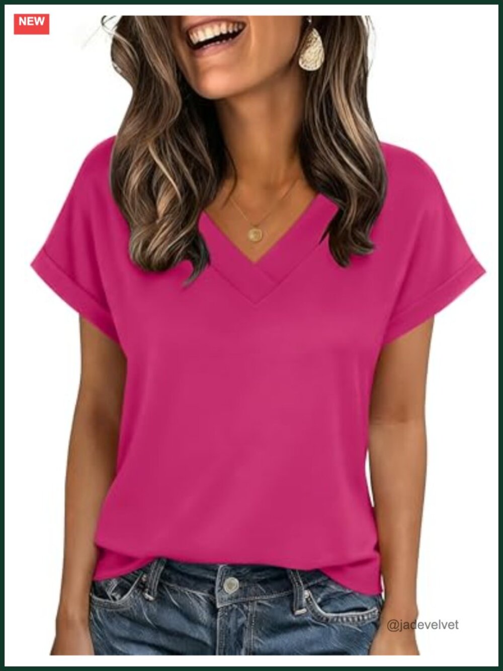 Women's Summer V-Neck Rolled Short Sleeve Peasant Blouse T-Shirt